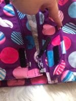 Polovna Lego jakna za zimu ljubicasta sa plavim i roze tufnama, velicine 92.